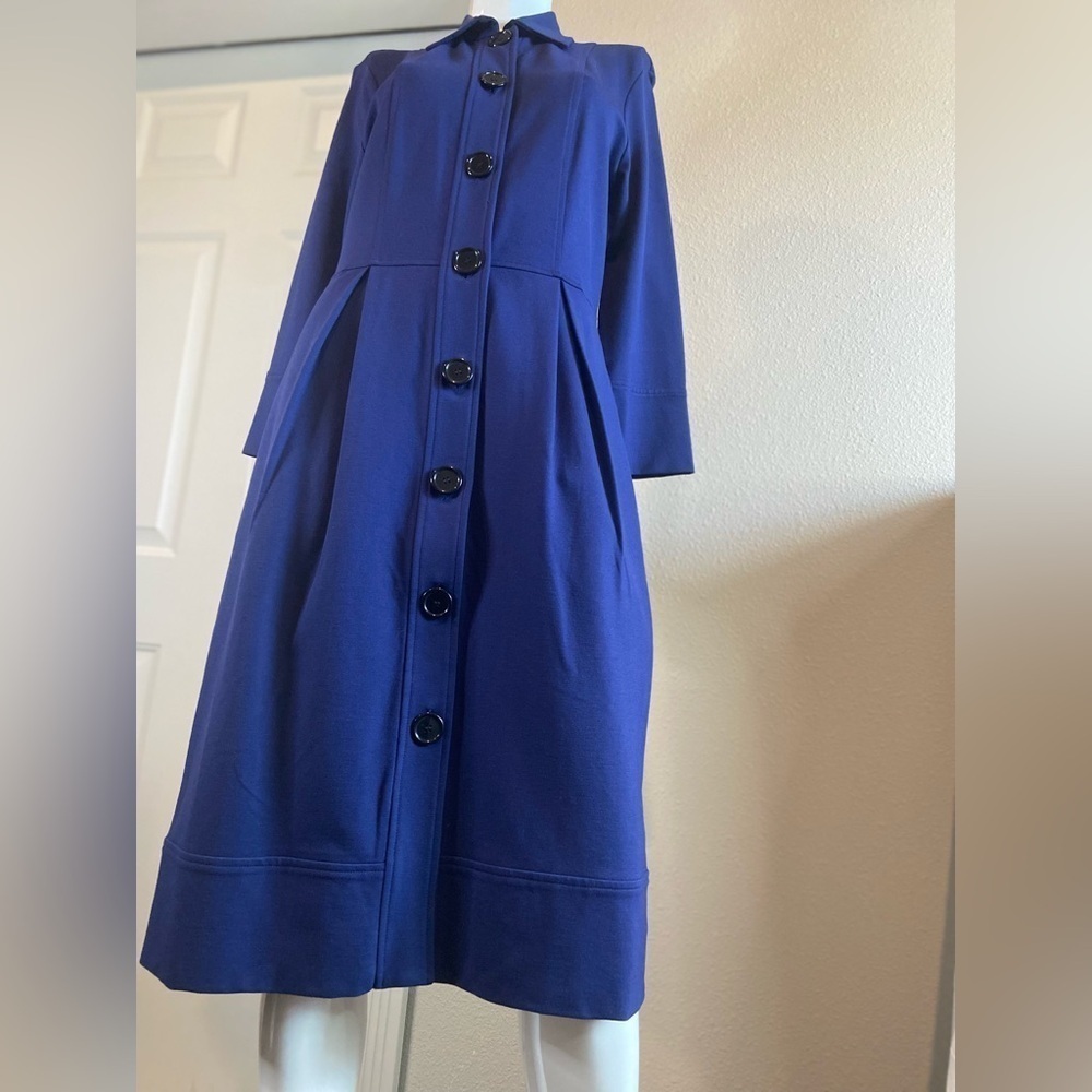 Talbots~Navy Blue~Mid-Weight~Ponte Knit~Button Down~Midi Dress~Pockets~Size 10 - Picture 5 of 16